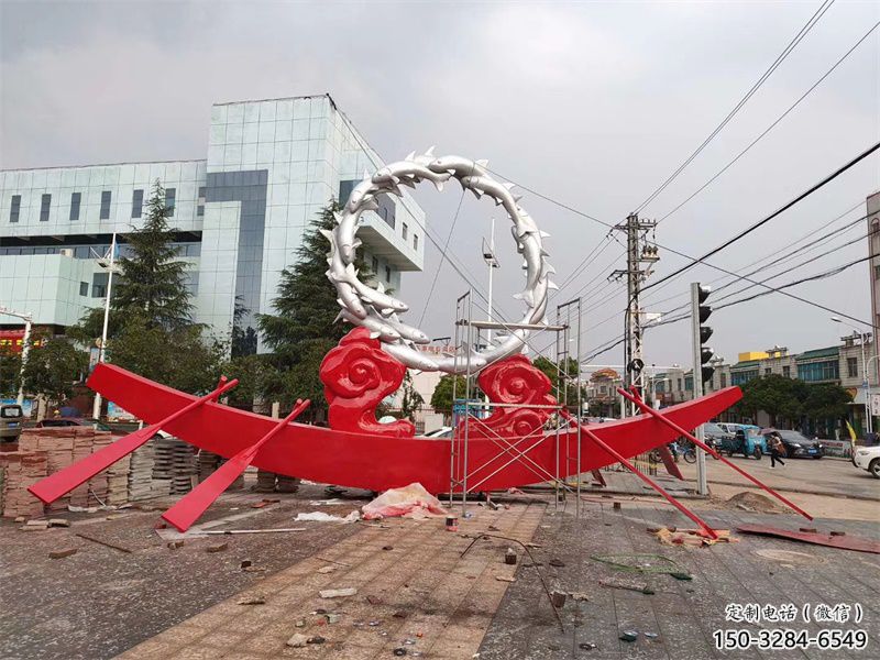 公園龍舟雕塑 鏡面公園劃槳雕塑 景觀競(jìng)賽雕塑