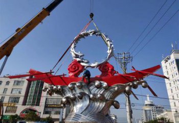 彩繪龍舟雕塑 電鍍現代劃槳雕塑 公園競賽雕塑