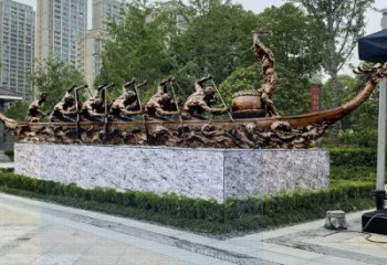龍舟雕塑 異形噴水劃槳雕塑 農(nóng)村競賽雕塑