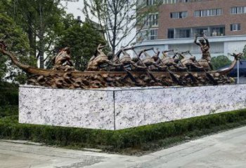 現代龍舟雕塑 大型別墅區劃槳雕塑 彩繪競賽雕塑