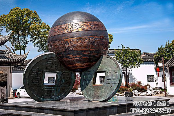 噴漆古幣雕塑 中式村口銅幣雕塑 草地雕塑