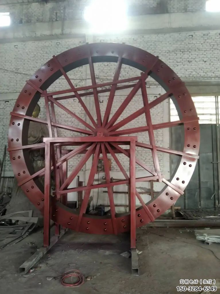 創(chuàng)意水車(chē)雕塑 啞光仿古雕塑 公園雕塑