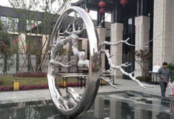 拉絲花環雕塑 鏤空創意雕塑 別墅區雕塑