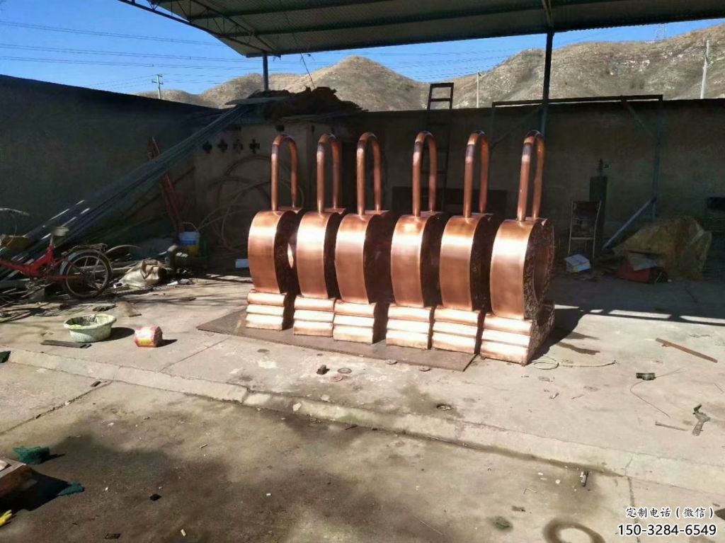 商業街鎖子雕塑 烤漆雕塑 彩繪同心鎖雕塑