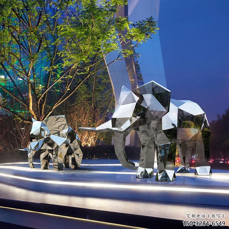 金屬大象雕塑制造商，幾何切面工藝，公共烤漆大象雕塑優(yōu)選