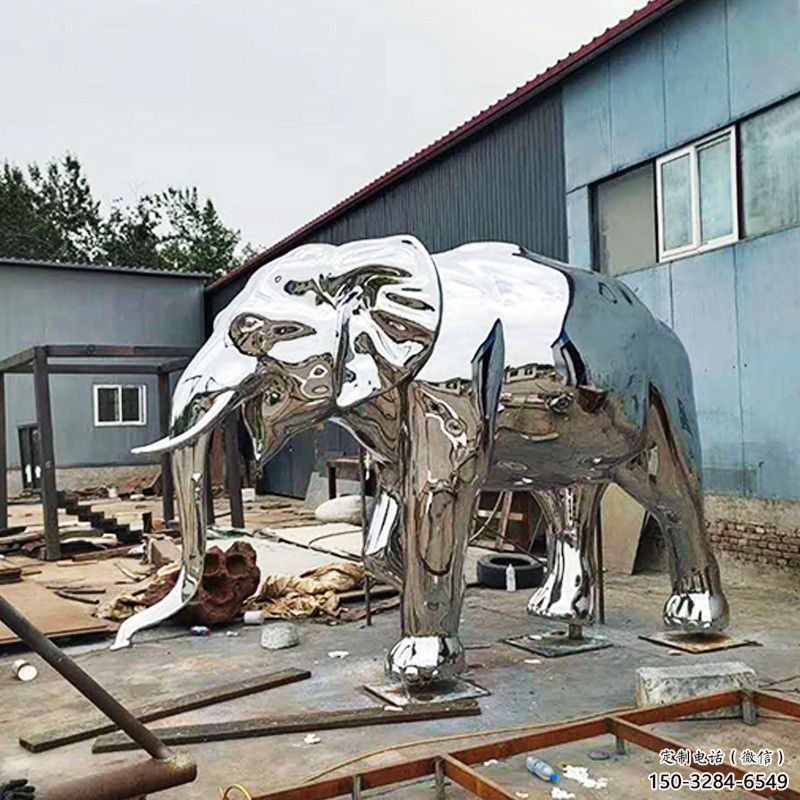 大型大象雕塑制作，動(dòng)物小品，鏡面大象雕塑提供