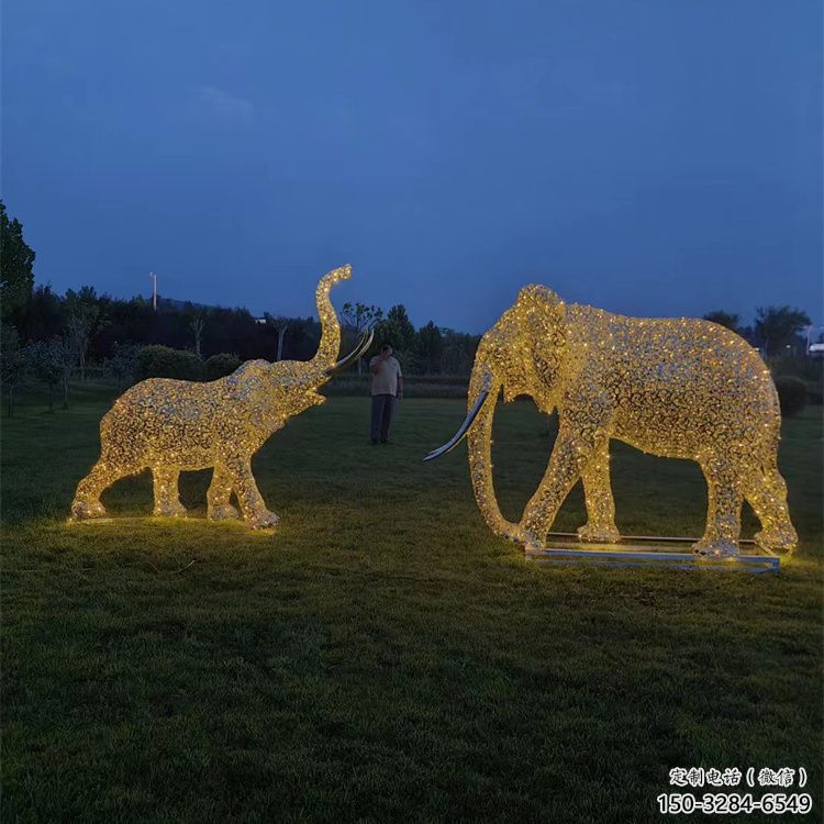 景觀大象雕塑造型選用，美陳雕塑，鏤空燈光大象雕塑標(biāo)準(zhǔn)