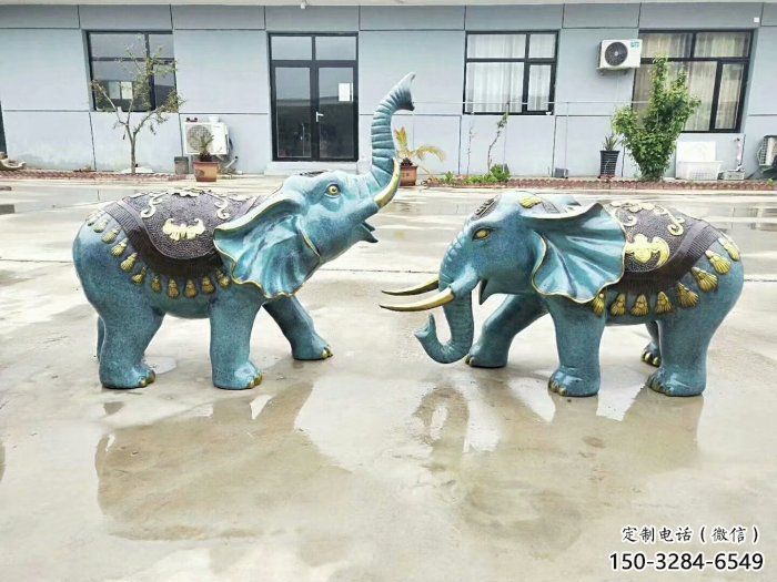 大象景觀雕塑常用，景觀擺件，彩色彩繪大象雕塑