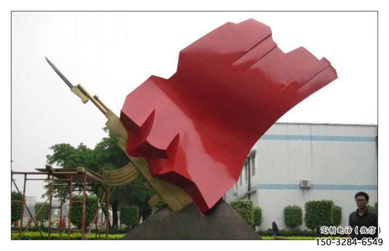 校園紅旗雕塑，拉絲黨建雕塑，抽象主題