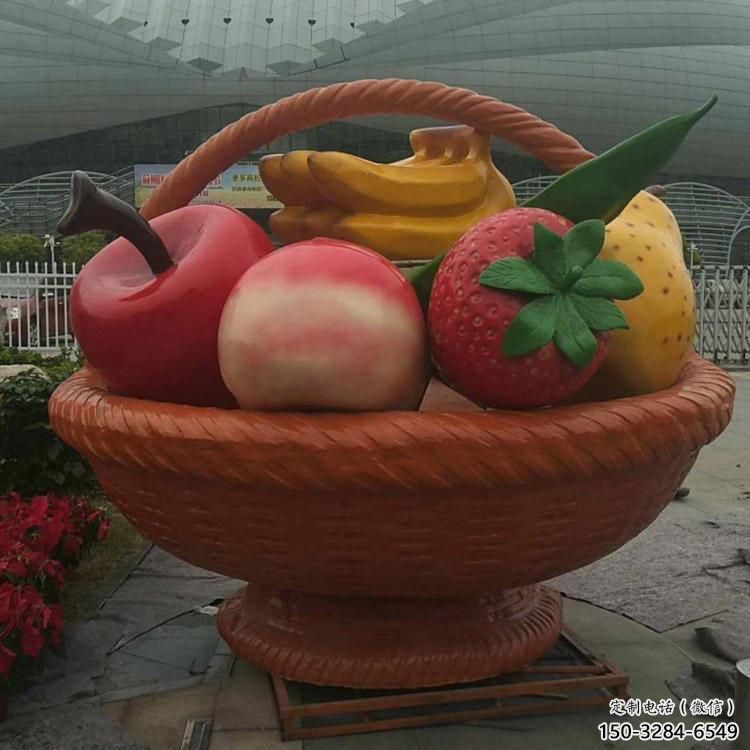 景觀果籃雕塑批發，彩繪工藝，景觀玻璃鋼果籃雕塑承接