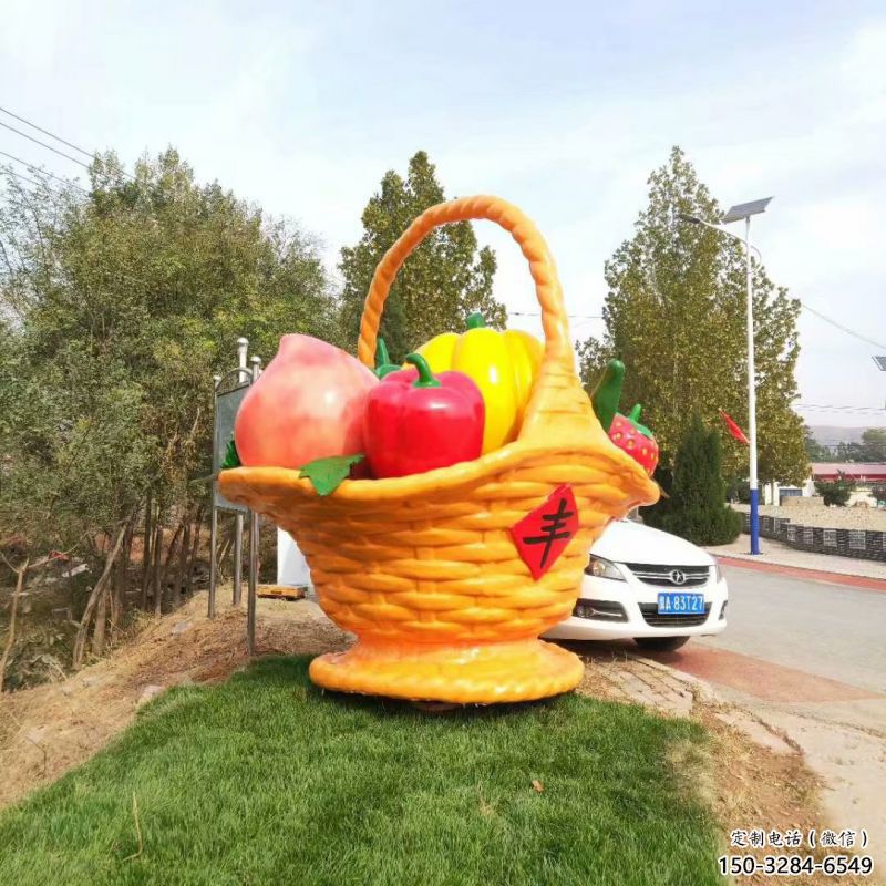 鋼結構果籃雕塑指用，景觀雕塑，園林藝術不銹鋼果籃雕塑點擊