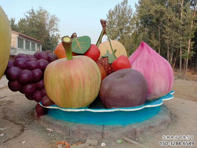 景觀果籃雕塑制造商，小區(qū)擺件，景觀水果果籃雕塑制造商