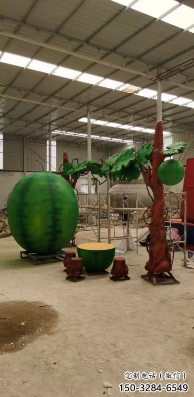 果籃雕塑優選，陸地擺件，西瓜果籃雕塑制作