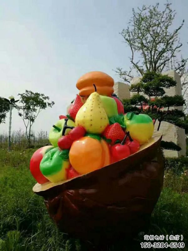 景觀果籃雕塑定做，美陳雕塑，鴨梨果籃雕塑
