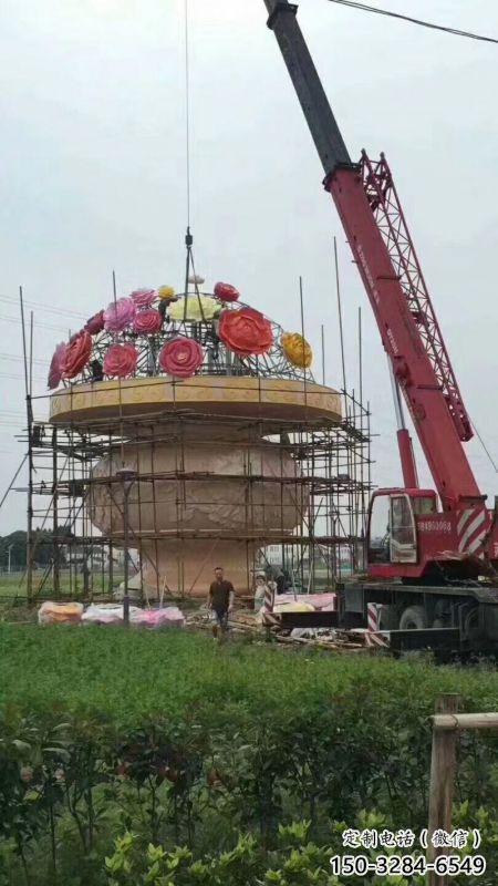 主題花籃雕塑制作，村標概念，鍛鋼公園花籃雕塑專供