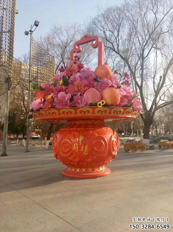 小花籃雕塑承接，景區案例，運動花朵花籃雕塑承接