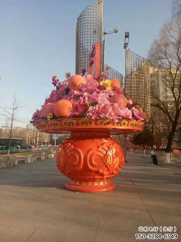 商業(yè)花籃雕塑定價(jià)，拉絲工藝，花卉花籃雕塑工程制作制作