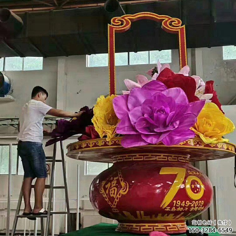 門口花籃雕塑點擊，地標擺件，民俗慶典花籃雕塑承接