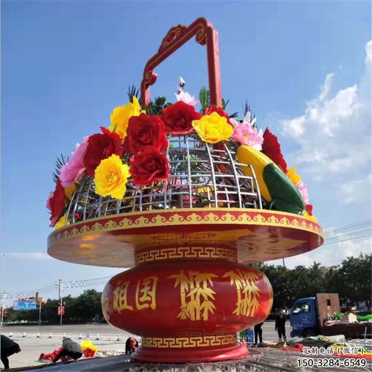 花籃雕塑承接，街景小品，金屬花籃雕塑訂做