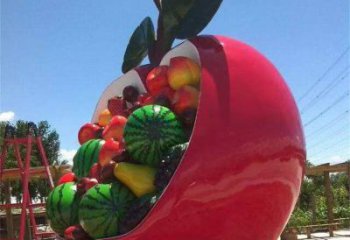 景觀果籃雕塑工程供應，公園雕塑，不銹鋼果籃雕塑工藝供求