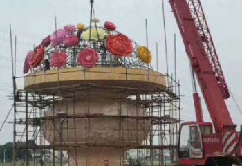主題花籃雕塑制作，村標(biāo)概念，鍛鋼公園花籃雕塑專供