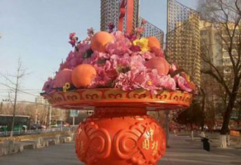 商業花籃雕塑定價，拉絲工藝，花卉花籃雕塑工程制作制作