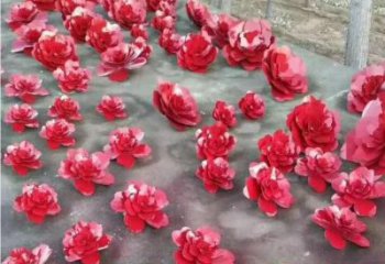 抽象花籃雕塑制造，公園雕塑，鏡面玫瑰花花籃雕塑展品