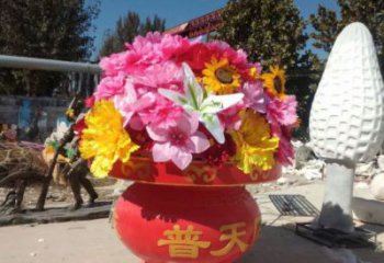 花籃鑄造觀賞型，露天雕塑，鋼結(jié)構(gòu)玫瑰花花籃雕塑訂做