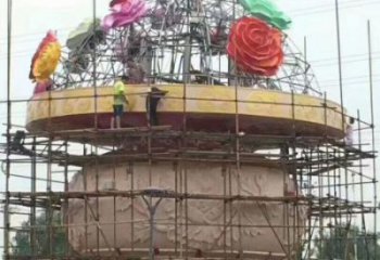 園林花籃雕塑定制，市標(biāo)雕塑，廣場旅游區(qū)花籃雕塑定做