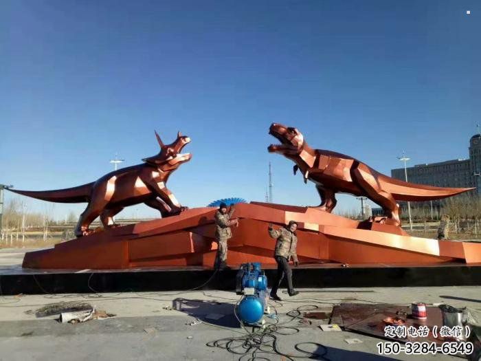 不銹鋼恐龍雕塑指用，景觀雕塑，幾何恐龍雕塑點擊