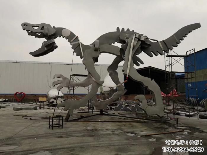 金屬恐龍雕塑制作，陸地?cái)[件，廣場(chǎng)恐龍骨架雕塑制造商