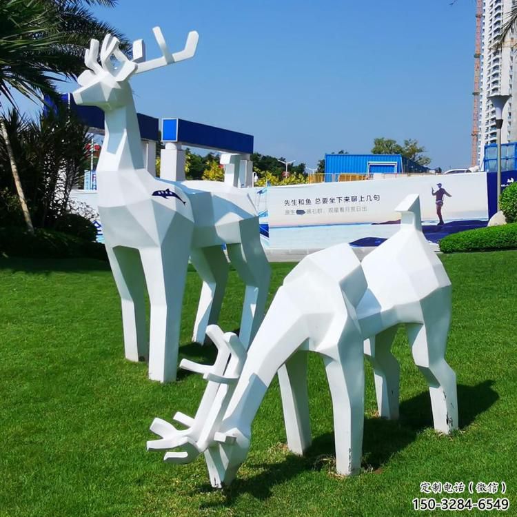 廣場小鹿雕塑制造商，小區擺件，白鋼抽象小鹿雕塑