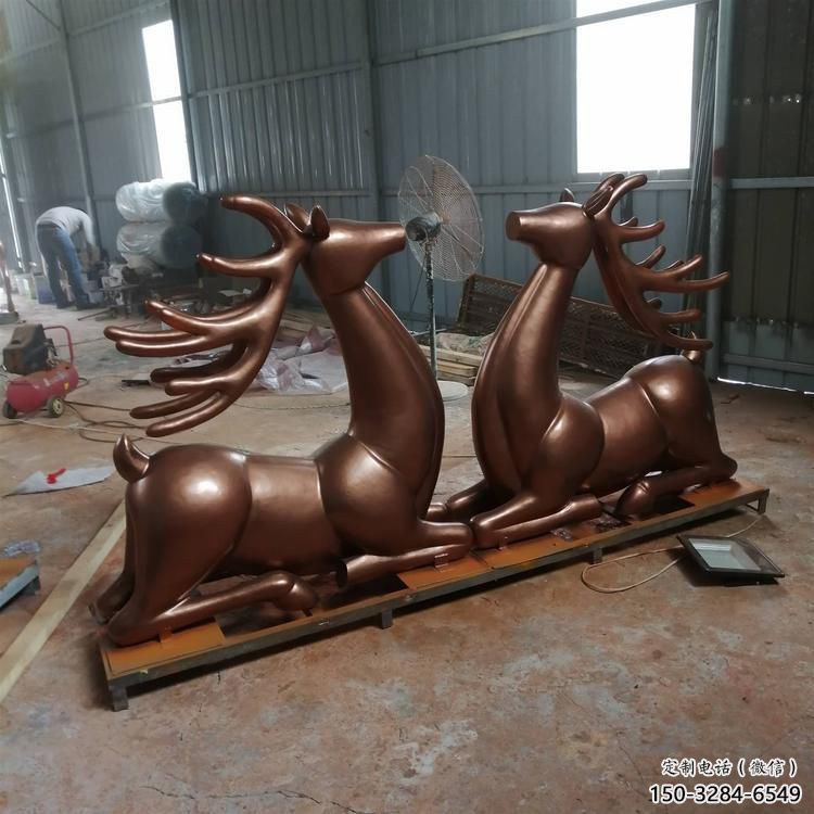 冷飲店馴鹿雕塑，鍍銅海洋雕塑，鏡面工藝