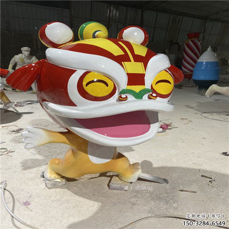 吉祥物動物雕塑，卡通獅子雕塑，玻璃鋼彩繪效果