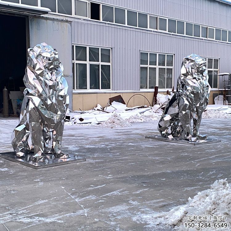 景區(qū)獅子雕塑優(yōu)選，圓雕體系，幾何不銹鋼獅子雕塑選定