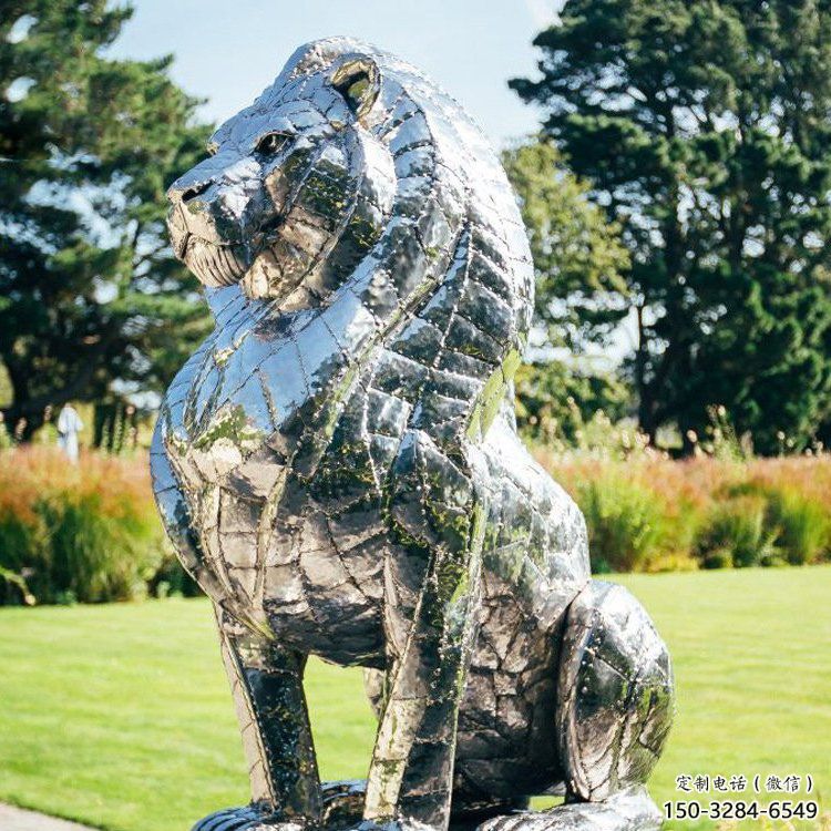 獅子雕塑訂做供需，景區雕塑，鏡面不銹鋼獅子雕塑定價