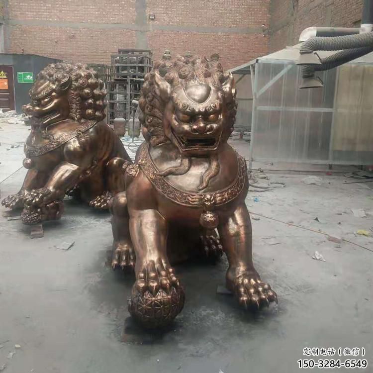 紅銅獅子雕塑制造商，室外軟裝，景觀蹲獅雕塑承接