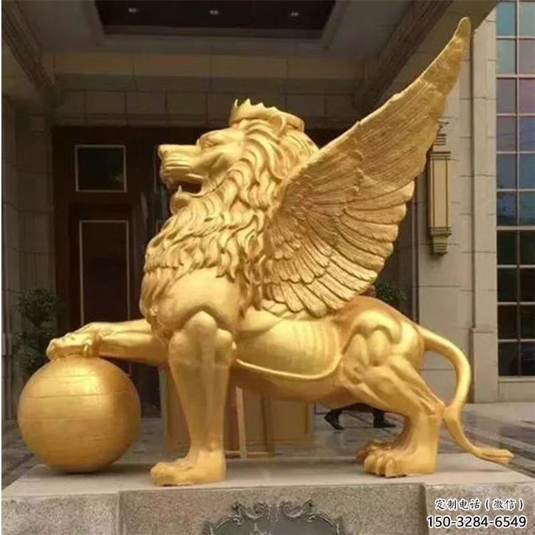戶外獅子雕塑通用，鑄銅藝術(shù)，黃銅飛獅雕塑供應