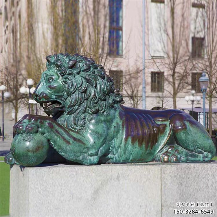主題獅子雕塑制作，景觀美陳概念，青銅趴獅雕塑生產