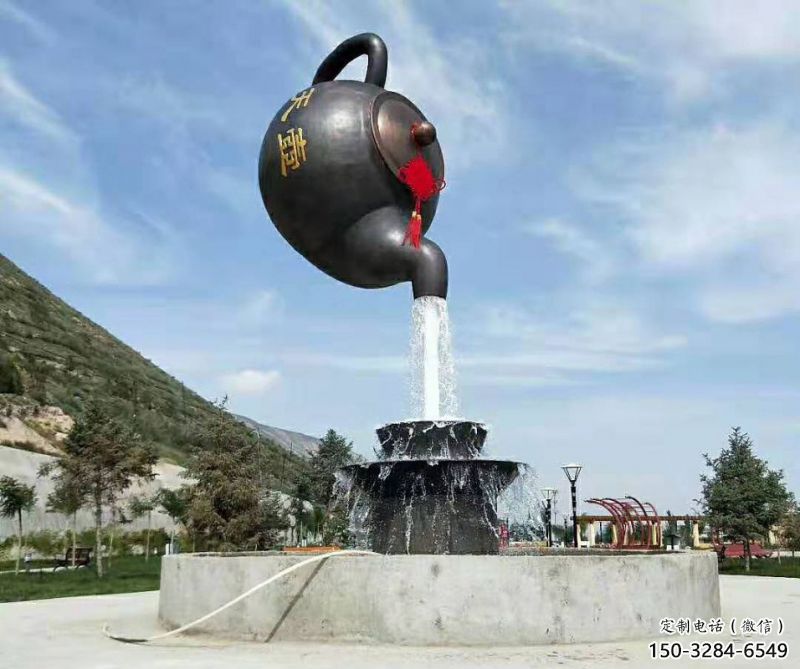 流水吊壺雕塑，懸空風格，吊壺雕塑定制