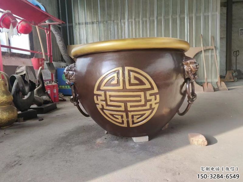 古法銅缸雕塑-鑄銅吉祥銅缸雕塑