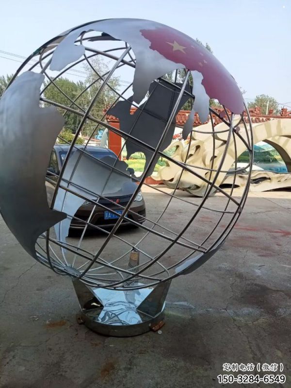 園林地球儀雕塑，噴漆景觀雕塑，網(wǎng)格形式