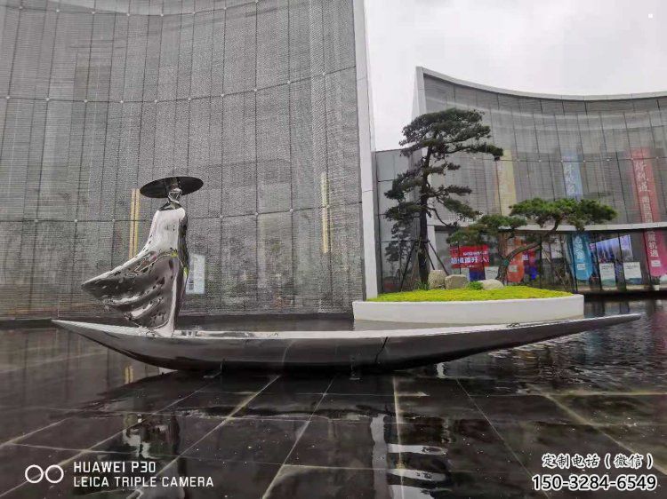 乘船人雕塑服務商，白鋼構件，抽象不銹鋼乘船人雕塑定價