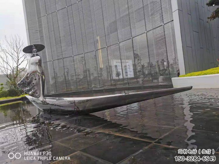 乘船人雕塑展品，標識雕塑，景觀不銹鋼乘船人雕塑選用