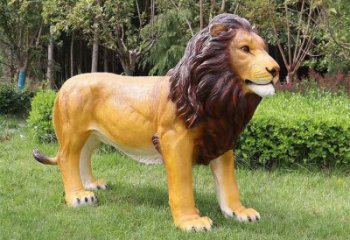 藝術動物雕塑，仿真彩繪工藝，玻璃鋼獅子雕塑廠家