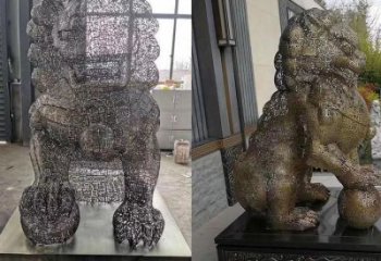 編織獅子雕塑定價，透雕動物雕塑，鏤空不銹鋼獅子雕塑