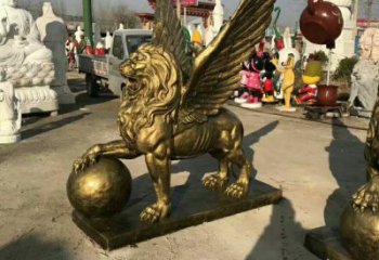 景觀獅子雕塑供求，抽象設計元素，仿銅飛獅雕塑觀賞型