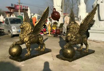青銅獅子雕塑觀賞型，露天雕塑，戶外飛獅雕塑訂做