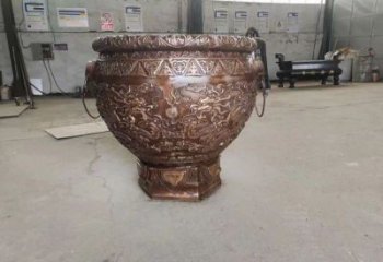龍鳳圖紫銅缸雕塑