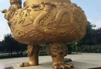祥龍三足香爐銅雕塑